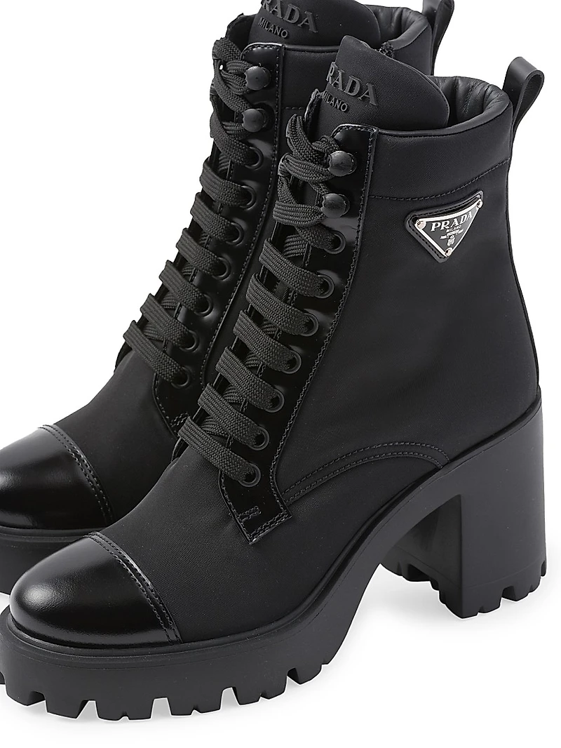 Re-Nylon and Leather Booties