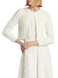 Wave-Knit Crewneck Crop Cardigan