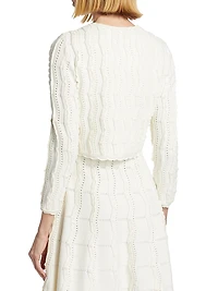 Wave-Knit Crewneck Crop Cardigan