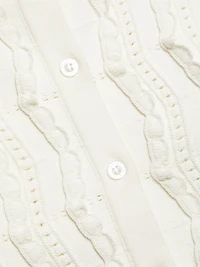 Wave-Knit Crewneck Crop Cardigan
