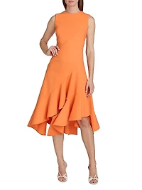 Ruffled Stretch-Wool Midi-Dress