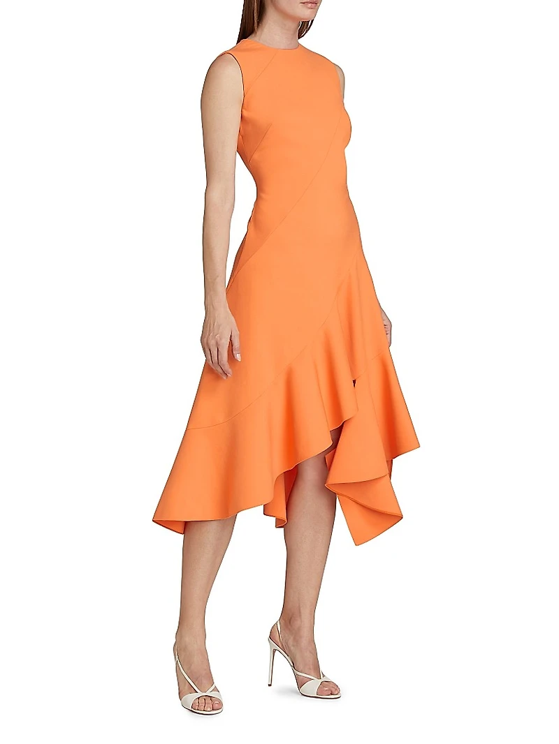 Ruffled Stretch-Wool Midi-Dress