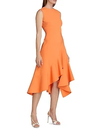 Ruffled Stretch-Wool Midi-Dress