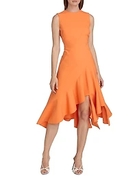 Ruffled Stretch-Wool Midi-Dress
