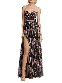 Poppies Silk Chiffon Strapless Gown