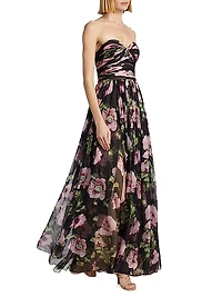 Poppies Silk Chiffon Strapless Gown
