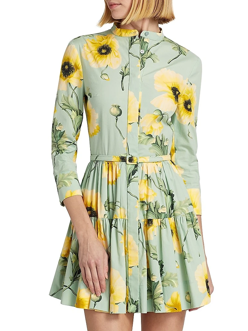 Poppies Stretch-Cotton Belted Tiered Minidress