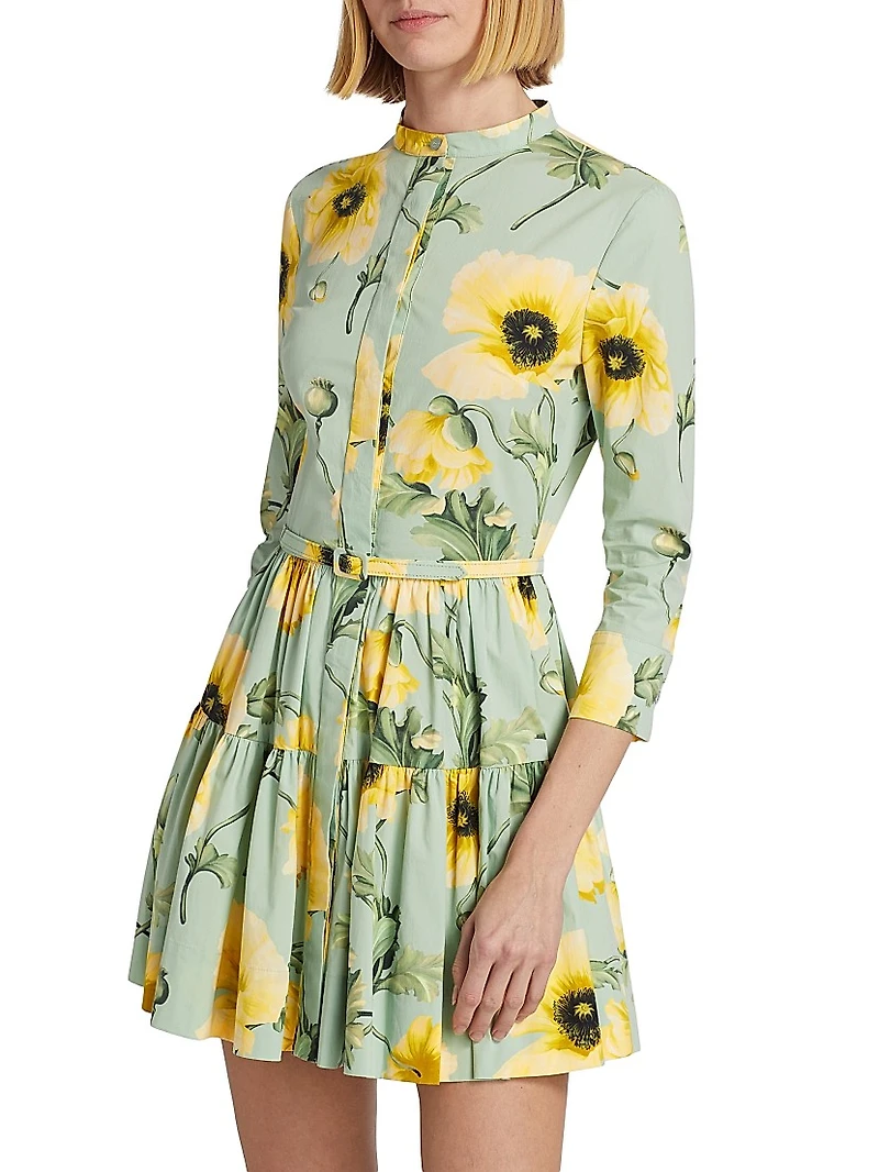 Poppies Stretch-Cotton Belted Tiered Minidress