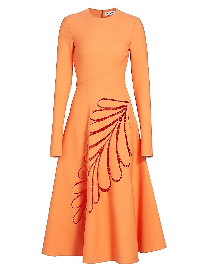 Stretch-Wool Leaf Cut-Out Midi-Dress