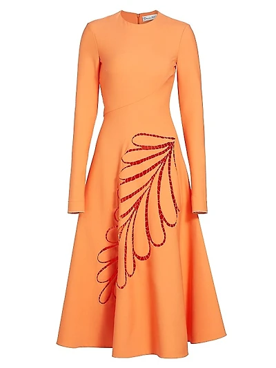 Stretch-Wool Leaf Cut-Out Midi-Dress