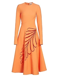 Stretch-Wool Leaf Cut-Out Midi-Dress