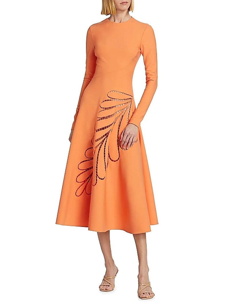 Stretch-Wool Leaf Cut-Out Midi-Dress