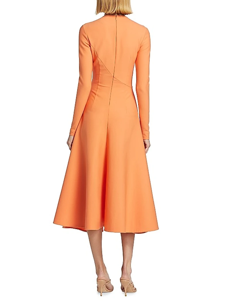 Stretch-Wool Leaf Cut-Out Midi-Dress