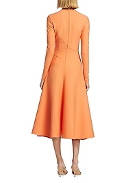 Stretch-Wool Leaf Cut-Out Midi-Dress
