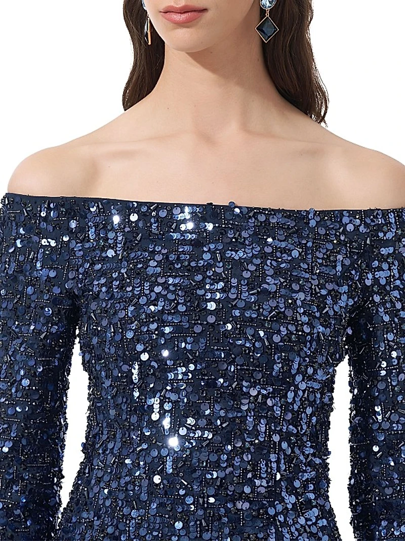 Embellished Off-The-Shoulder Gown