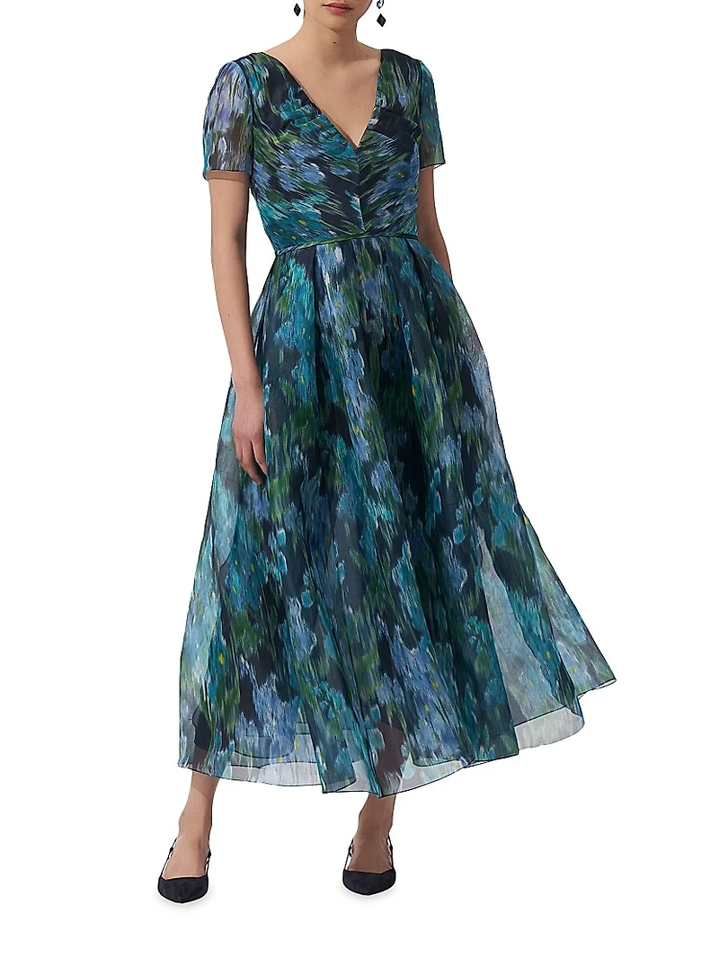 Floral Silk V-Neck Midi-Dress