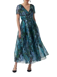 Floral Silk V-Neck Midi-Dress