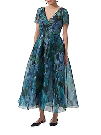 Floral Silk V-Neck Midi-Dress