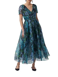 Floral Silk V-Neck Midi-Dress
