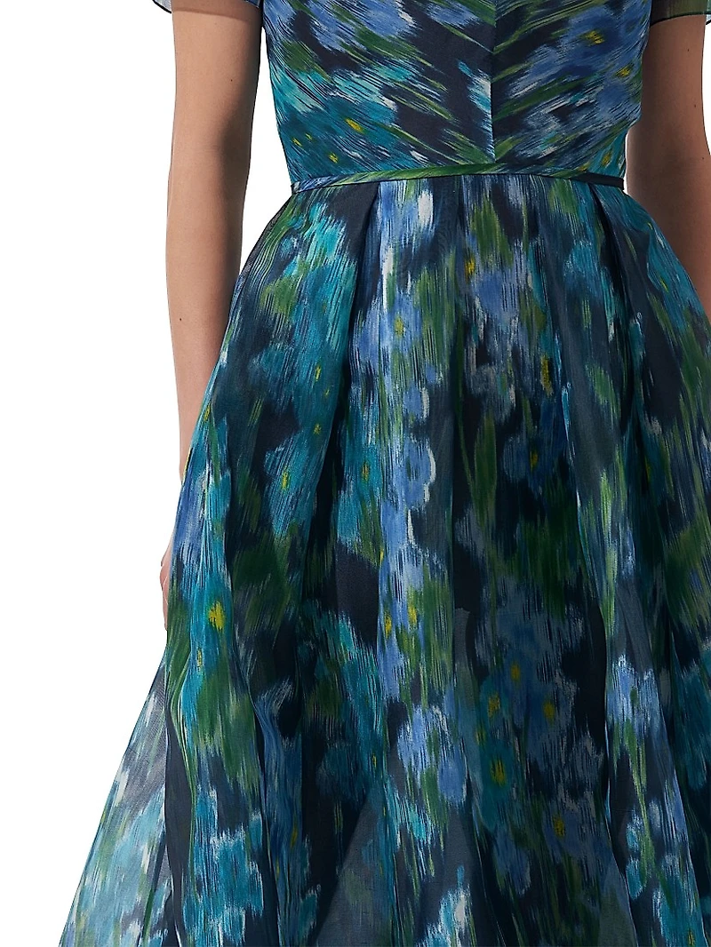 Floral Silk V-Neck Midi-Dress