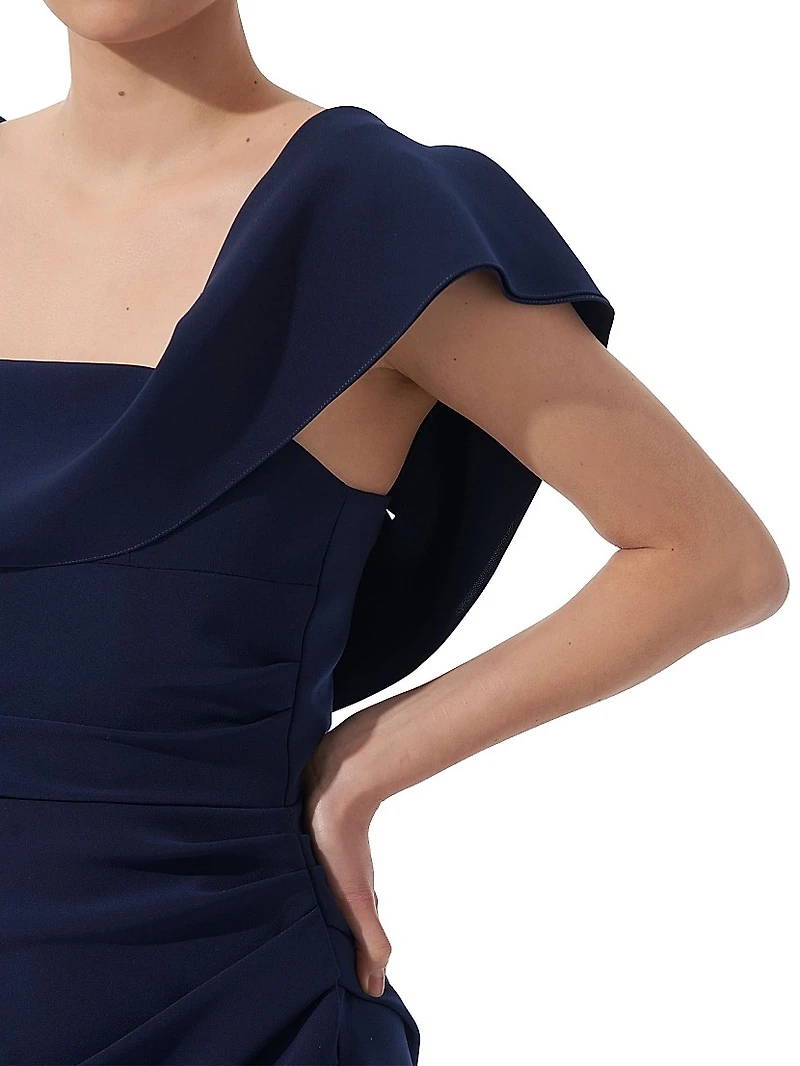 Ruched Square-Neck Midi-Dress