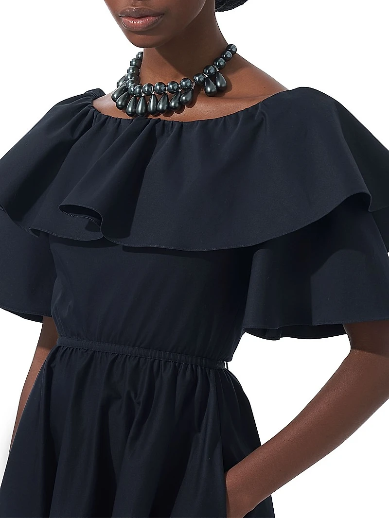 Stretch-Cotton Ruffled Short-Sleeve Midi Dress