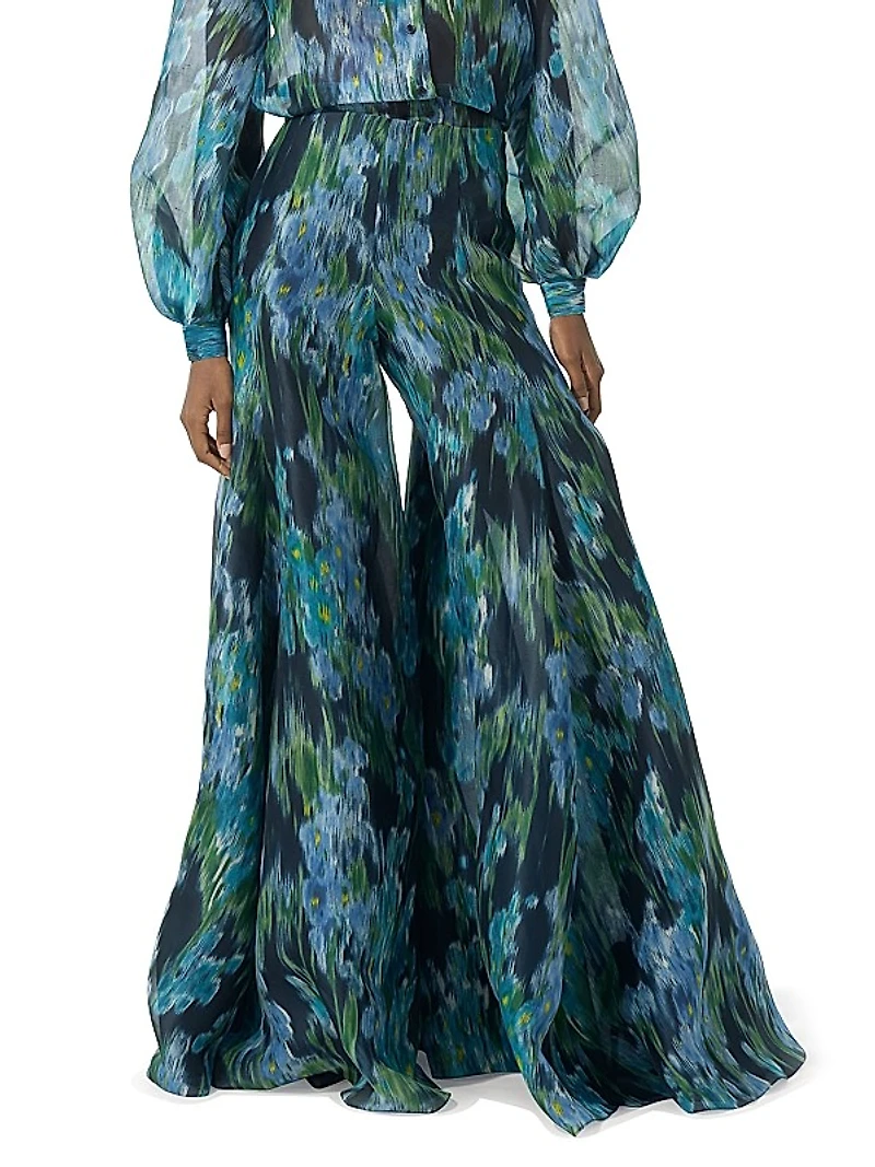 Floral Silk Palazzo Pants