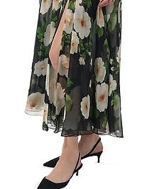 Floral Silk Ruched Halter Midi-Dress