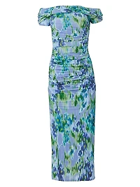 Floral Ruched Off-the-Shoulder Midi-Dress