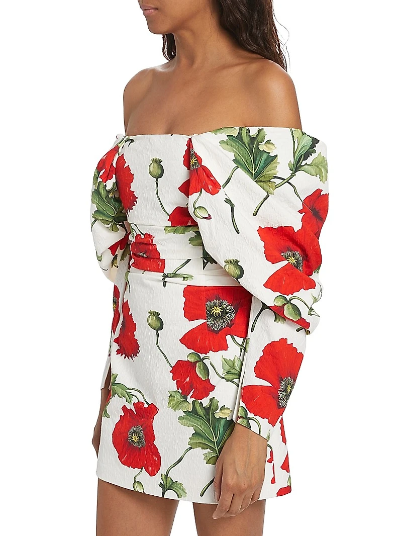 Poppies Cotton-Blend Draped Off-the-Shoulder Minidress