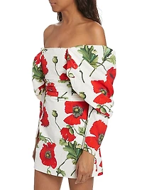 Poppies Cotton-Blend Draped Off-the-Shoulder Minidress