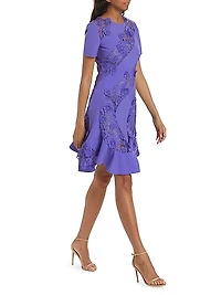 Stretch-Wool Floral Guipure Lace Minidress