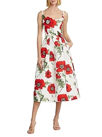 Poppies Silk Faille Midi-Dress