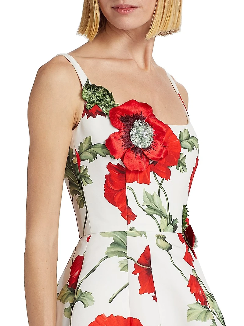 Poppies Silk Faille Midi-Dress