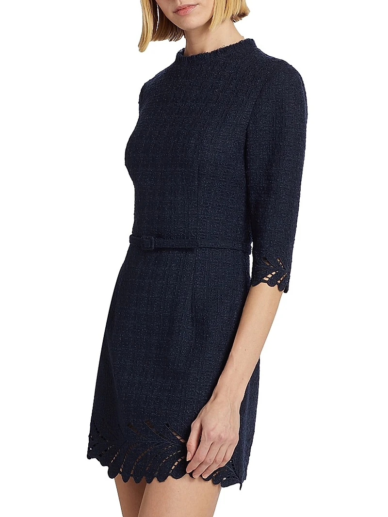Fern Embroidered Wool-Blend Tweed Minidress