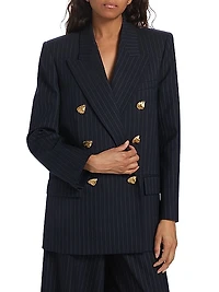 Pinstriped Wool Double-Breasted Blazer