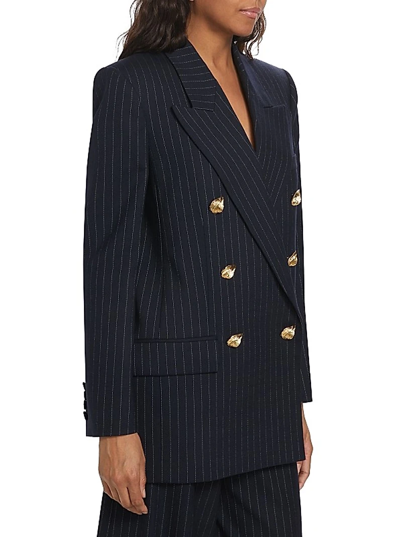 Pinstriped Wool Double-Breasted Blazer