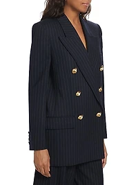 Pinstriped Wool Double-Breasted Blazer
