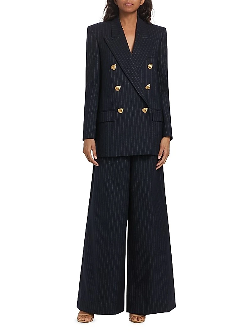 Pinstriped Wool Double-Breasted Blazer