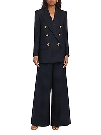 Pinstriped Wool Double-Breasted Blazer