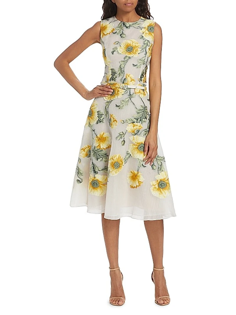 Poppies Silk-Blend Fil Coupé Midi-Dress