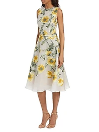 Poppies Silk-Blend Fil Coupé Midi-Dress