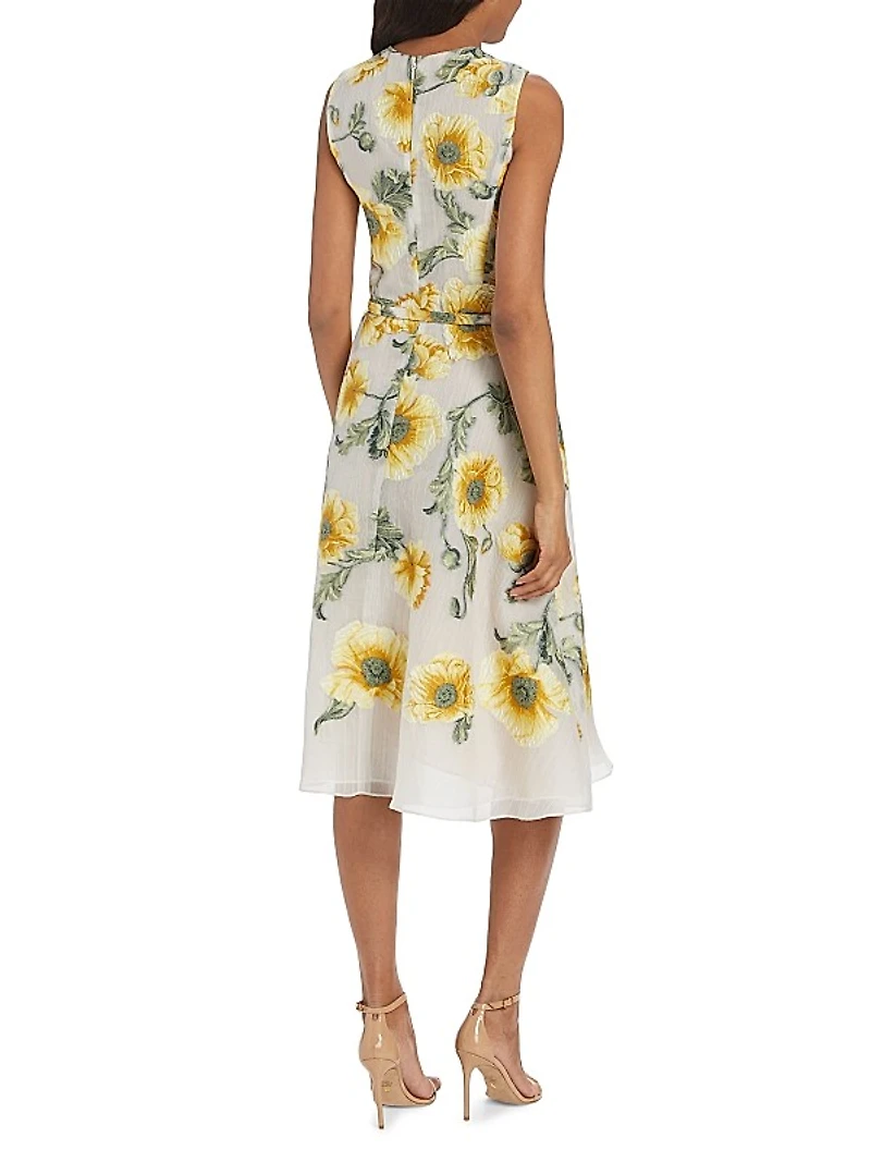 Poppies Silk-Blend Fil Coupé Midi-Dress