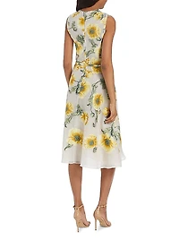 Poppies Silk-Blend Fil Coupé Midi-Dress