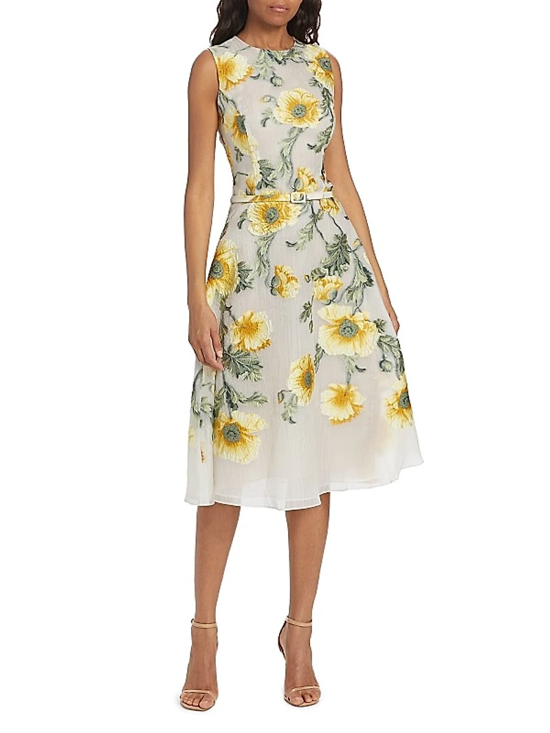 Poppies Silk-Blend Fil Coupé Midi-Dress