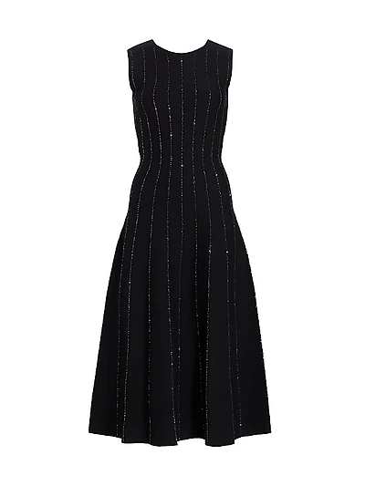 Beaded Cotton-Blend Fit & Flare Midi-Dress