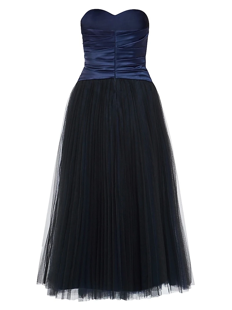 Pleated Bustier Tulle Midi-Dress