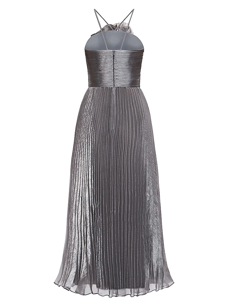 Pleated Lamé Midi-Dress