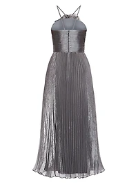 Pleated Lamé Midi-Dress