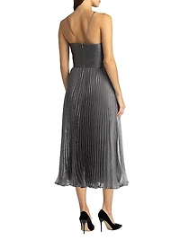 Pleated Lamé Midi-Dress